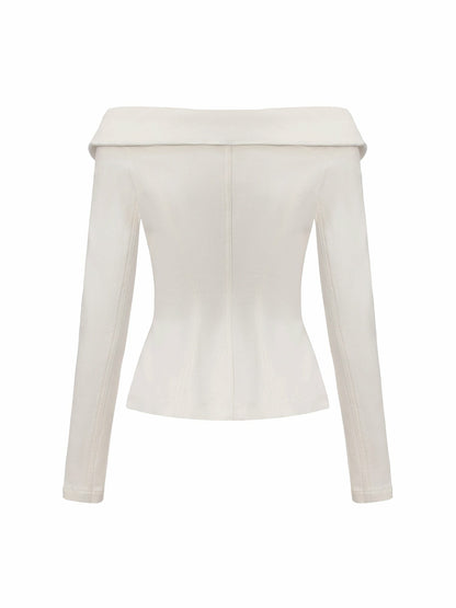 White Denim Double-Breasted Tailored Top - Nana Jacqueline