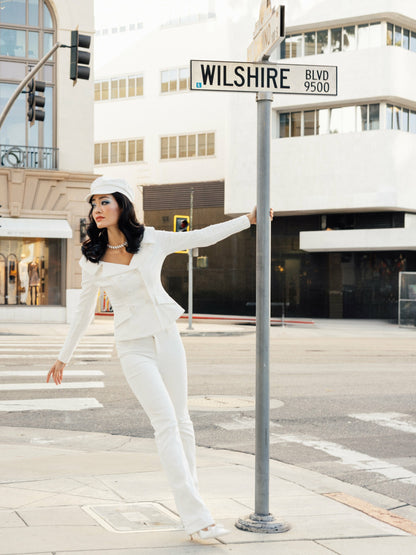 White Denim Double-Breasted Tailored Top - Nana Jacqueline