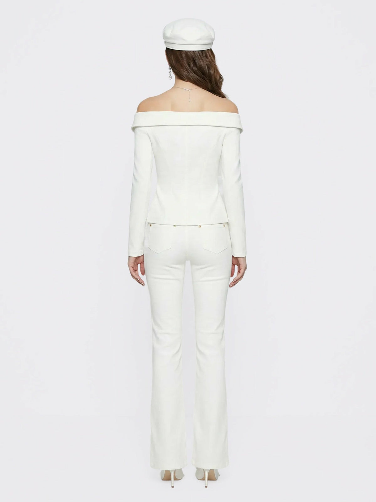 White Denim Double-Breasted Tailored Top - Nana Jacqueline
