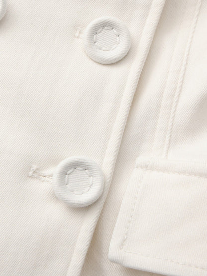 White Denim Double-Breasted Tailored Top - Nana Jacqueline