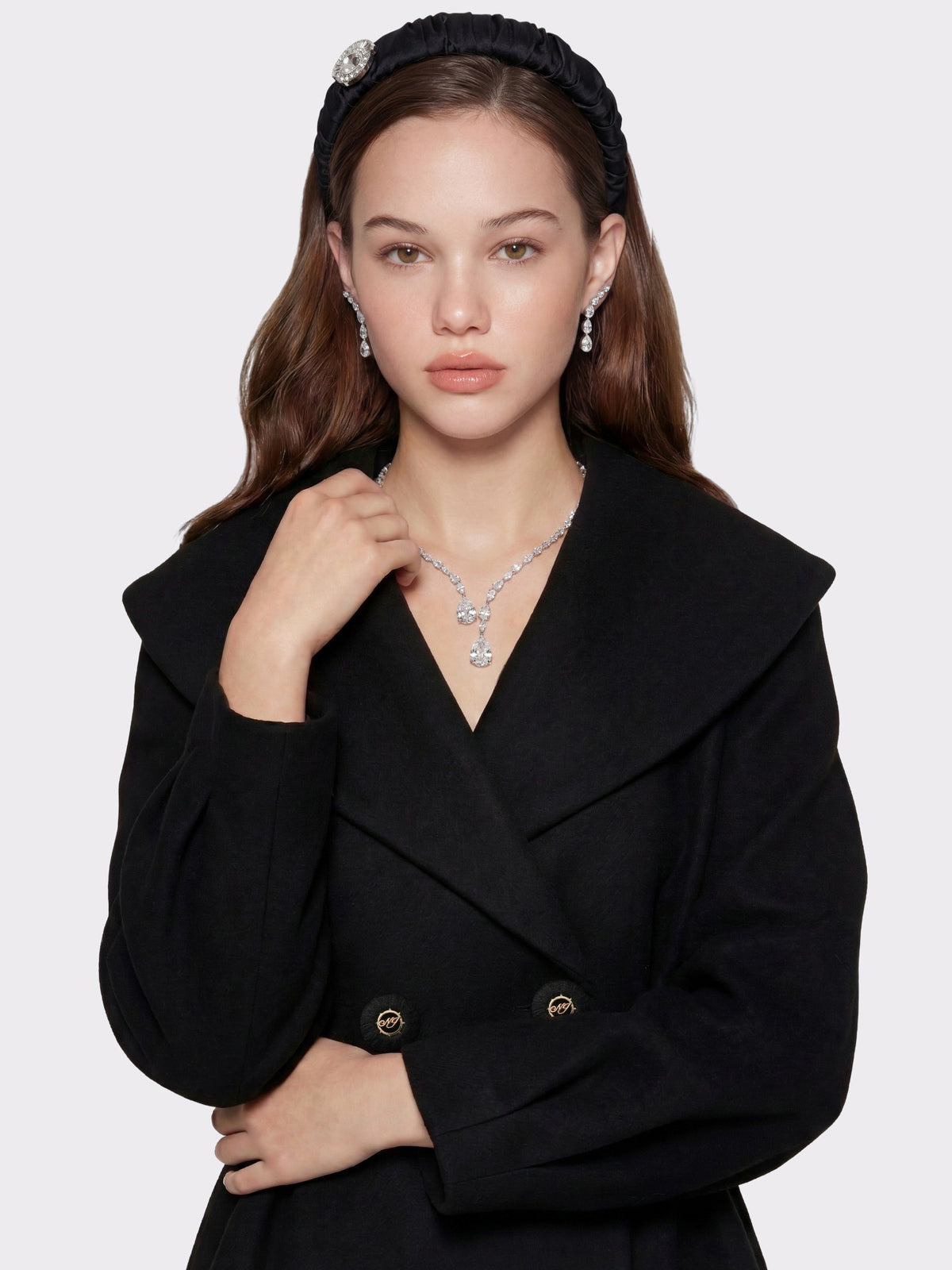 Black Wool-Blend Coat with Bow-Back - Nana Jacqueline