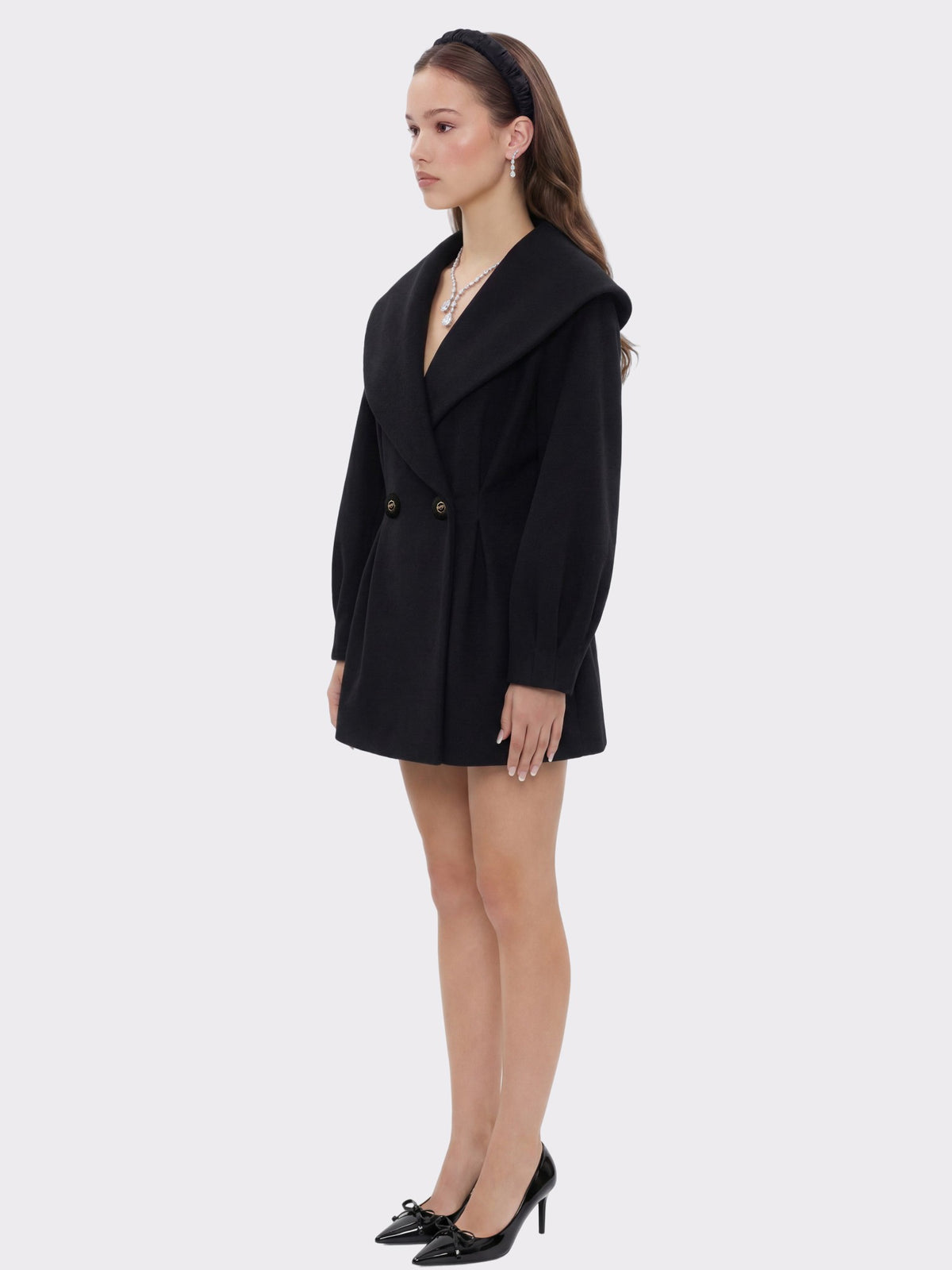 Black Wool-Blend Coat with Bow-Back - Nana Jacqueline