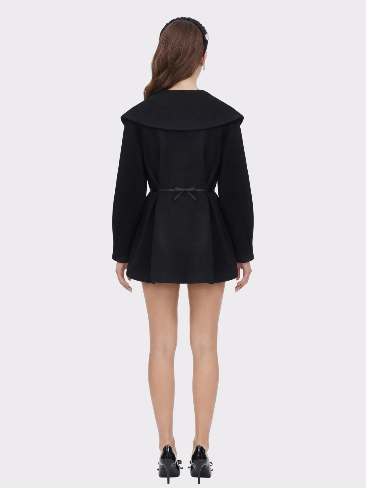Black Wool-Blend Coat with Bow-Back - Nana Jacqueline