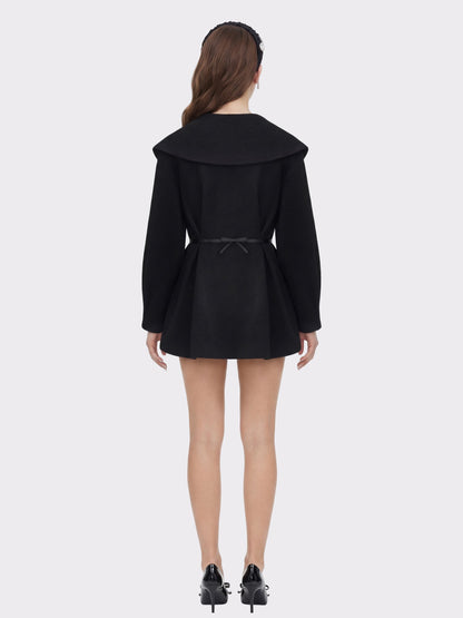 Black Wool-Blend Coat with Bow-Back - Nana Jacqueline