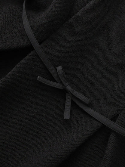 Black Wool-Blend Coat with Bow-Back - Nana Jacqueline