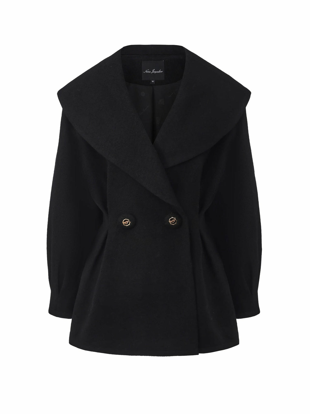 Black Wool-Blend Coat with Bow-Back - Nana Jacqueline