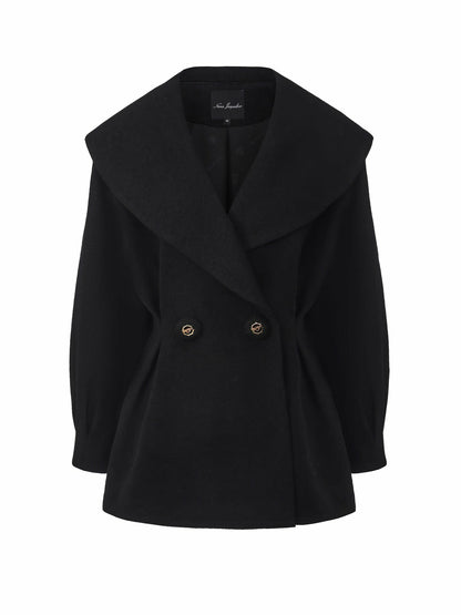 Black Wool-Blend Coat with Bow-Back - Nana Jacqueline