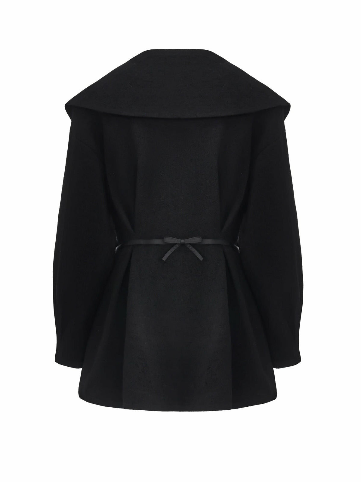 Black Wool-Blend Coat with Bow-Back - Nana Jacqueline