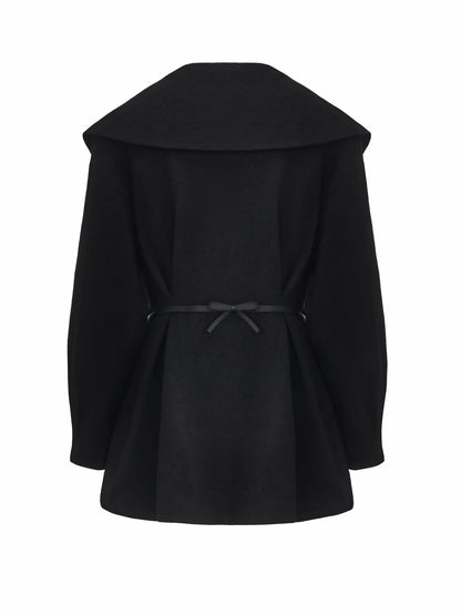 Black Wool-Blend Coat with Bow-Back - Nana Jacqueline