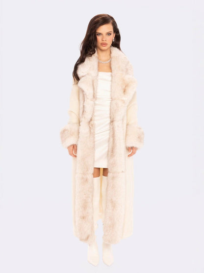 Adriana Faux Fur Coat: Off White Coat for Winter Formal Event - Nana Jacqueline