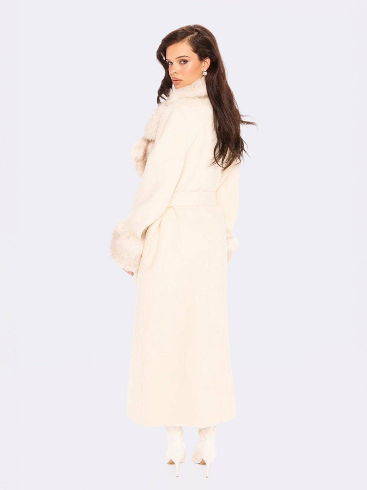 Adriana Faux Fur Coat: Off White Coat for Winter Formal Event - Nana Jacqueline