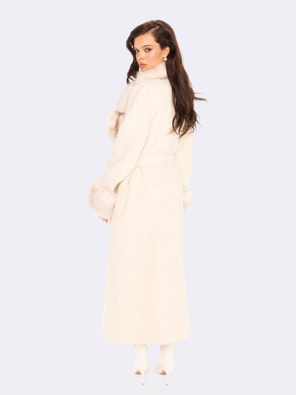 Adriana Faux Fur Coat: Off White Coat for Winter Formal Event - Nana Jacqueline