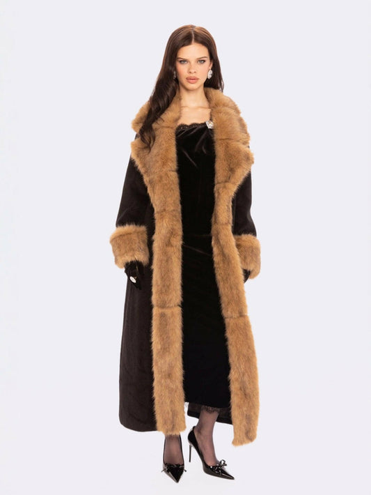 Adriana Faux Fur Coat: Black Long Coat for Cocktail Party - Nana Jacqueline