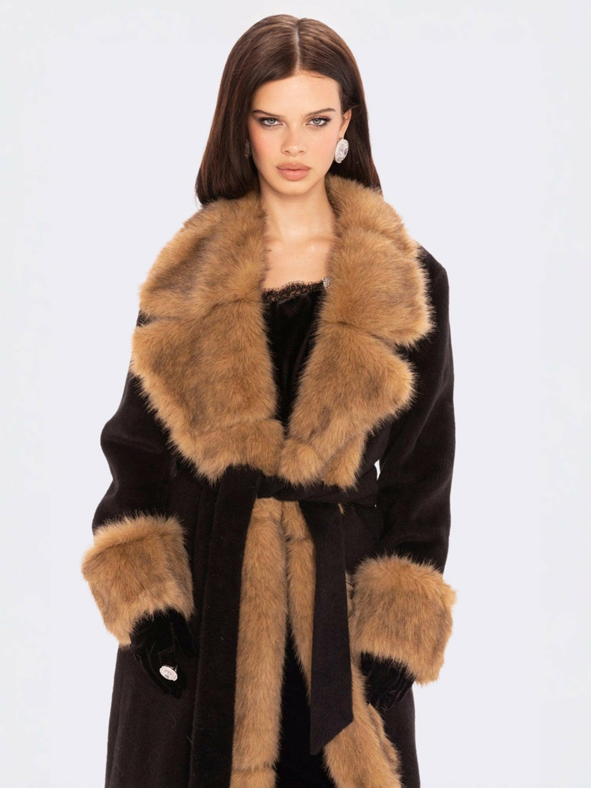 Adriana Faux Fur Coat: Black Long Coat for Cocktail Party - Nana Jacqueline