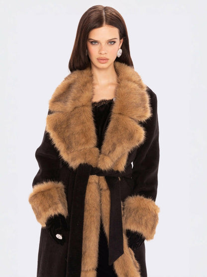 Adriana Faux Fur Coat: Black Long Coat for Cocktail Party - Nana Jacqueline
