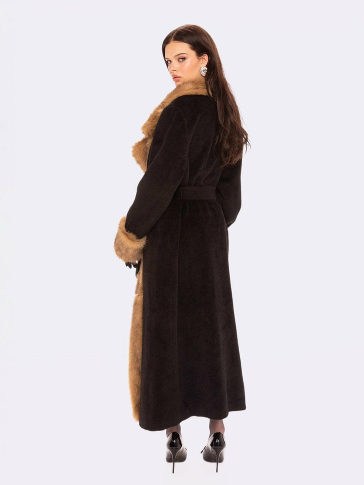Adriana Faux Fur Coat: Black Long Coat for Cocktail Party - Nana Jacqueline
