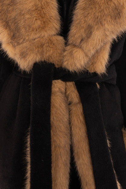 Adriana Faux Fur Coat: Black Long Coat for Cocktail Party - Nana Jacqueline