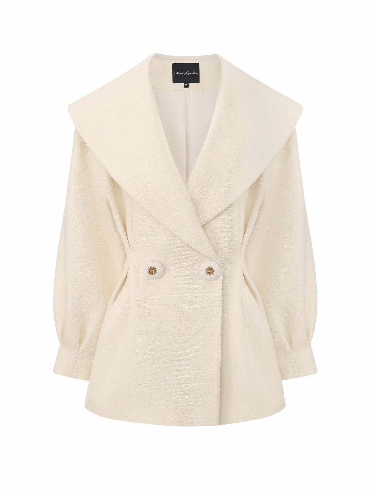 Ivory Wool-Blend Coat with Bow-Back - Nana Jacqueline
