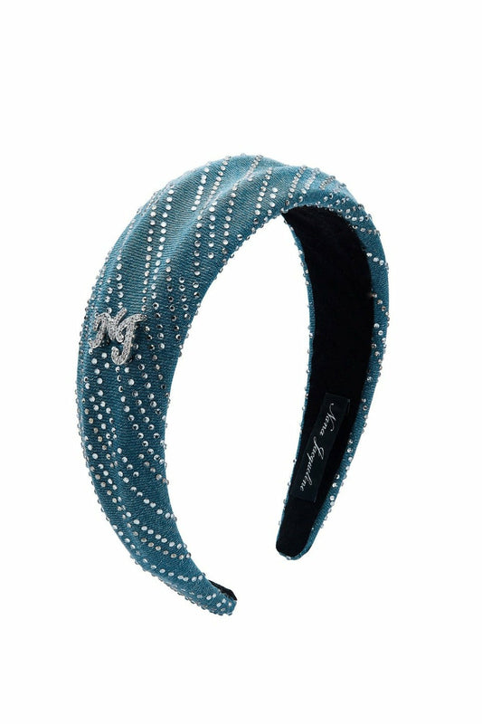 Blue Denim Headband with Crystal Detail - Nana Jacqueline