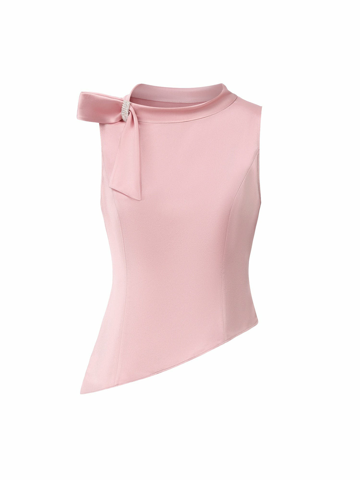 Pink Satin Asymmetrical Top with Crystal Bow - Nana Jacqueline