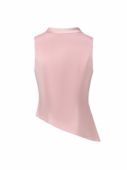 Pink Satin Asymmetrical Top with Crystal Bow - Nana Jacqueline