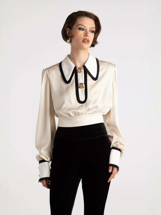 Lori Satin Top: Cream Satin Top for Date Night - Nana Jacqueline