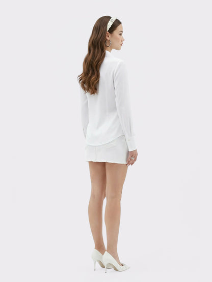White Tailored Long Sleeve Button-Down Shirt - Nana Jacqueline