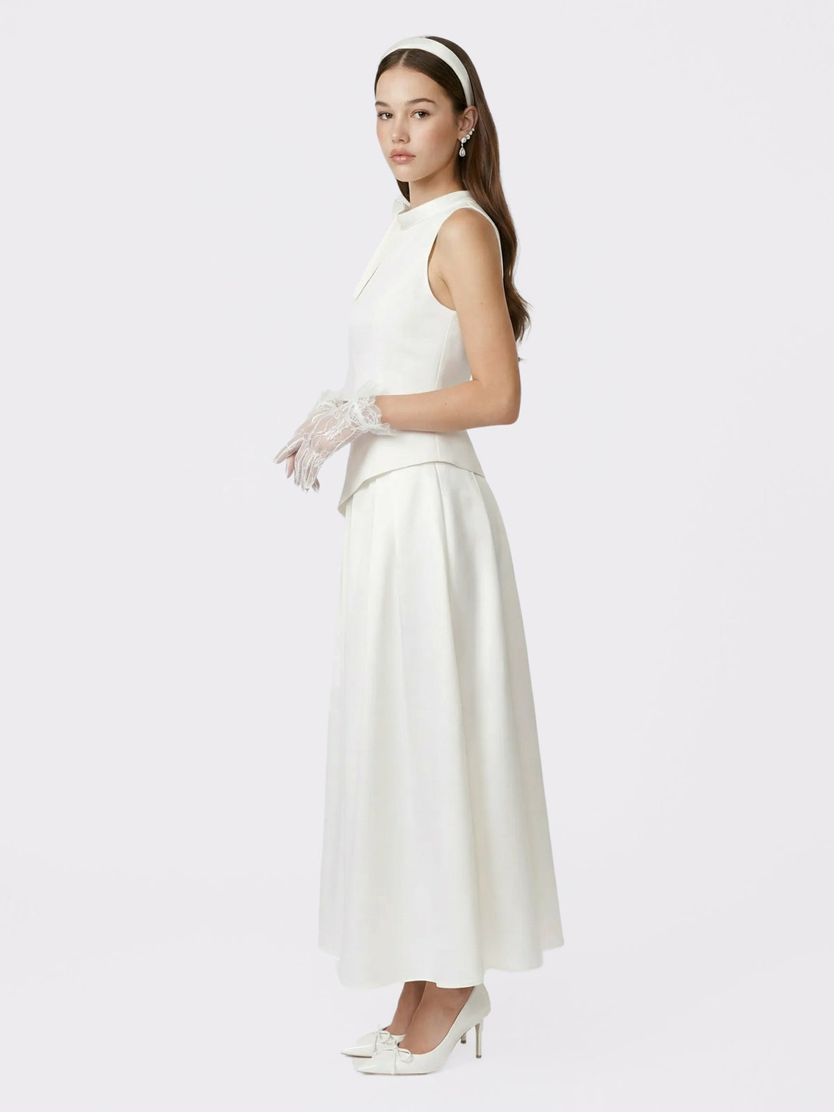 White Satin Asymmetrical Top with Crystal Bow - Nana Jacqueline