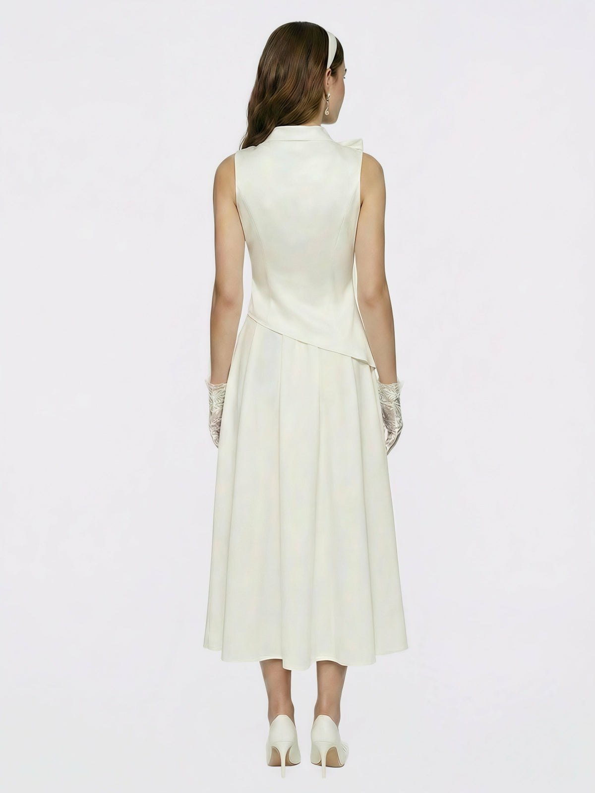 White Satin Asymmetrical Top with Crystal Bow - Nana Jacqueline
