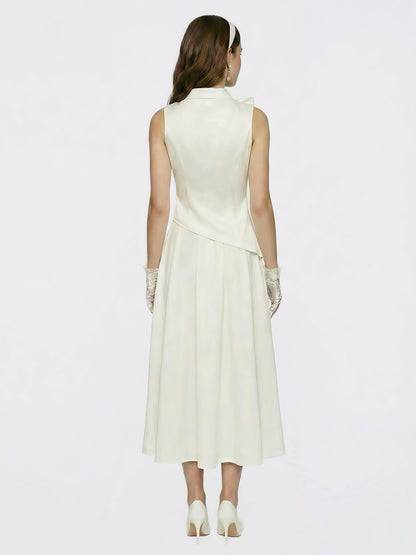 White Satin Asymmetrical Top with Crystal Bow - Nana Jacqueline