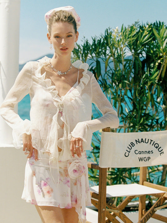 Monroe Ruffle Tie Champagne Blouse - Nana Jacqueline