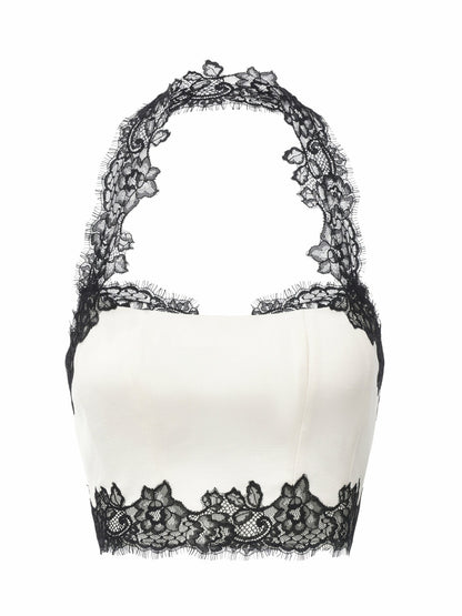 Daniela Lace Halter Ivory Structured Top - Nana Jacqueline