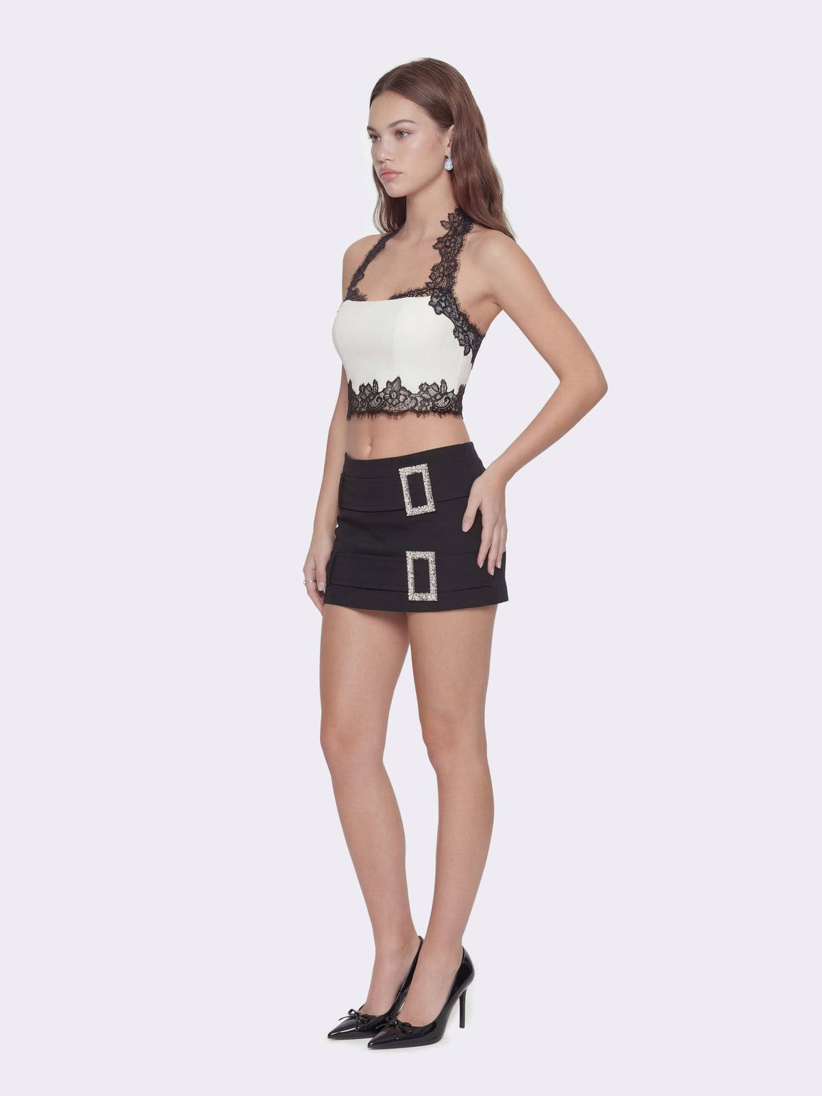 Daniela Lace Halter Ivory Structured Top - Nana Jacqueline