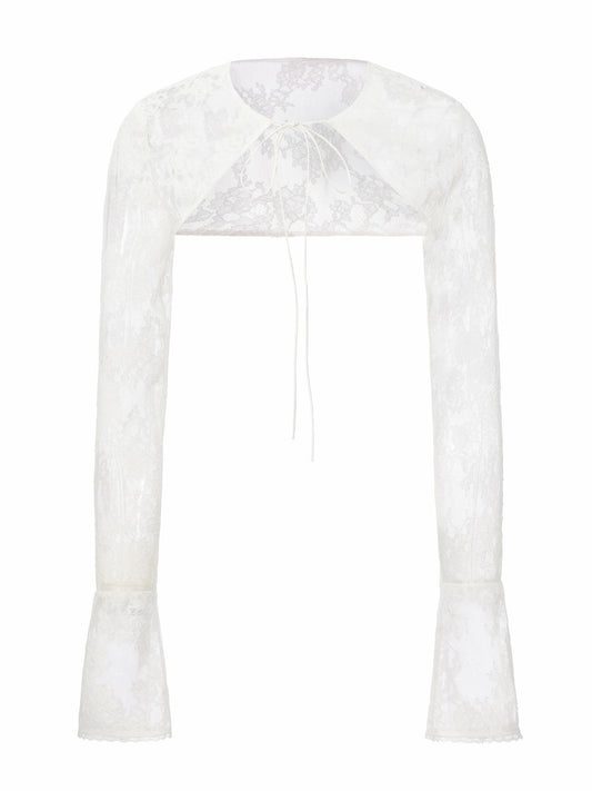 Yvette Sheer Lace Tie-Front White Cardigan - Nana Jacqueline