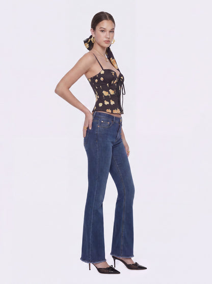 Mila Lace-Up Corset Black Floral Top - Nana Jacqueline
