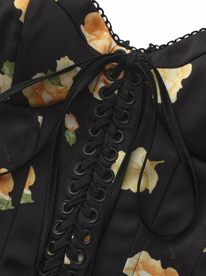 Mila Lace-Up Corset Black Floral Top - Nana Jacqueline