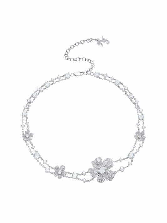 Zariah Floral Layered White Necklace - Nana Jacqueline