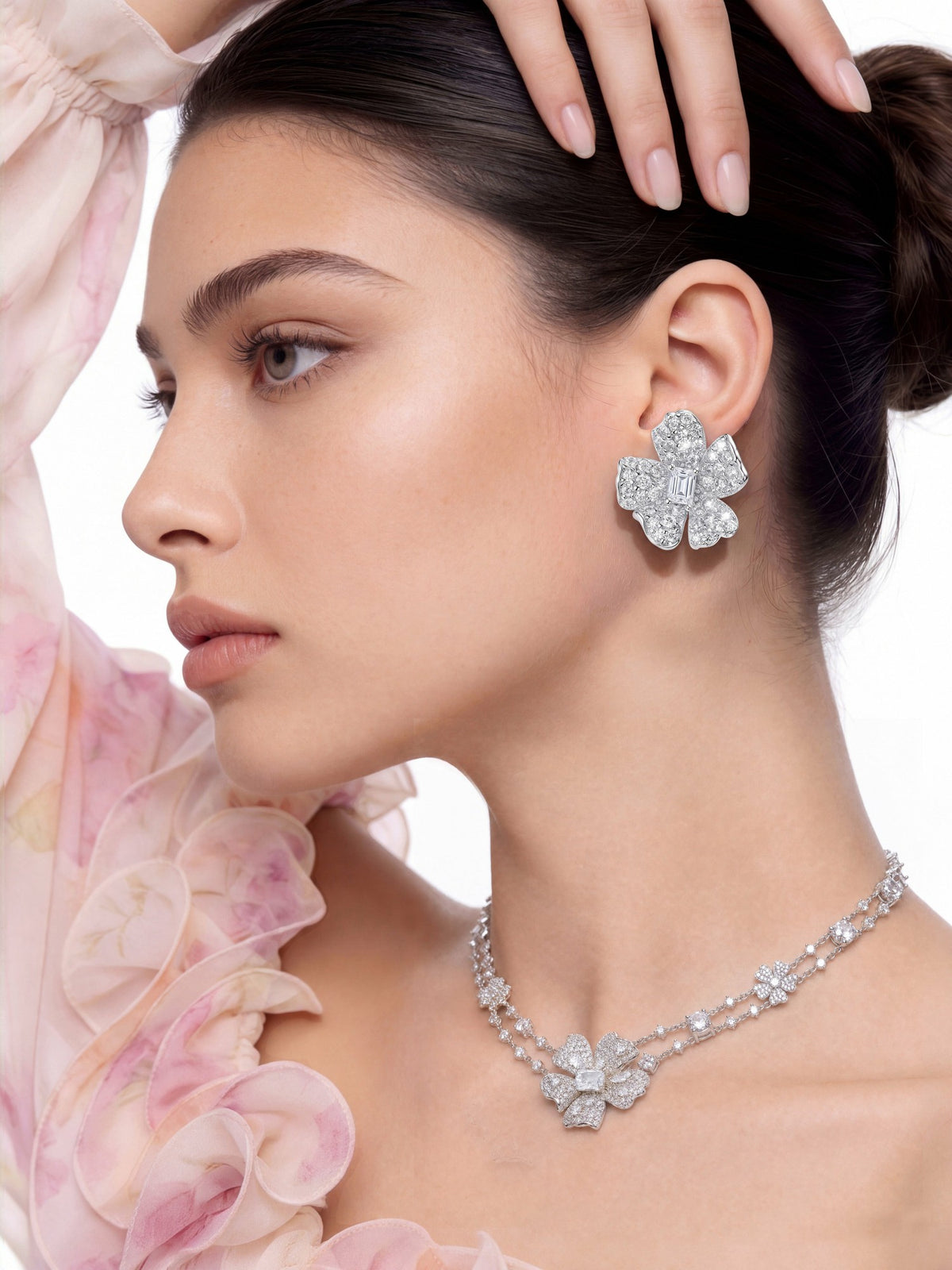 Zariah Floral Layered White Necklace - Nana Jacqueline