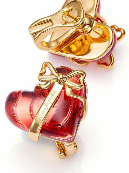 Eléa Bow-Ribbon Heart Red Earrings: Red Earrings for Date Night - Nana Jacqueline