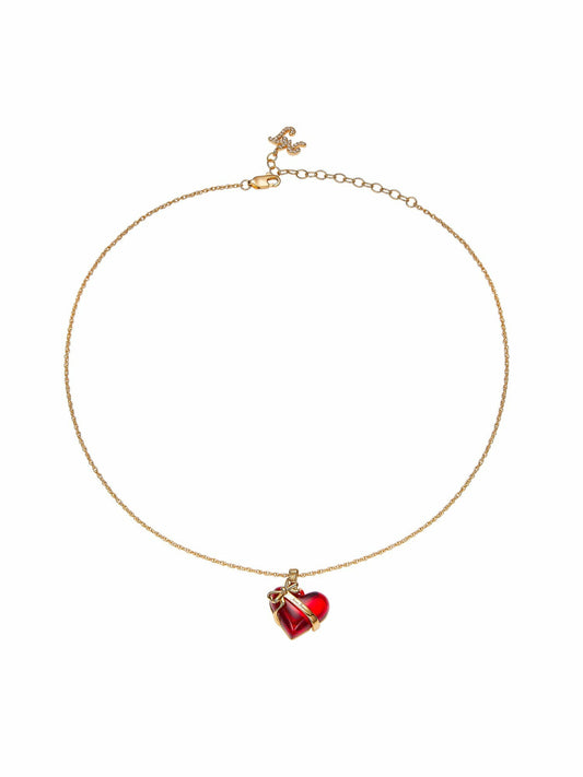 Eléa Bow-Ribbon Heart Red Necklace: Red Necklace for Date Night - Nana Jacqueline