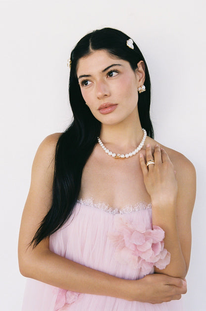 Julisa Necklace: White Pearl Necklace for Bridal Shower - Nana Jacqueline