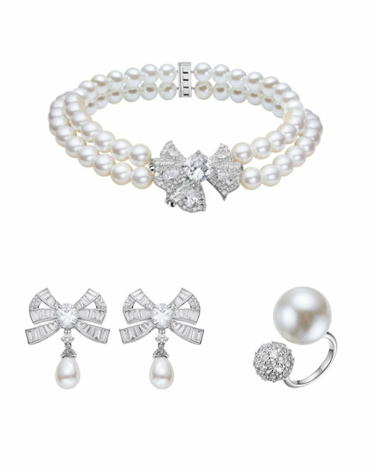 The Pearl & Diamonds Set: White Jewelry Set for Bridal Shower - Nana Jacqueline