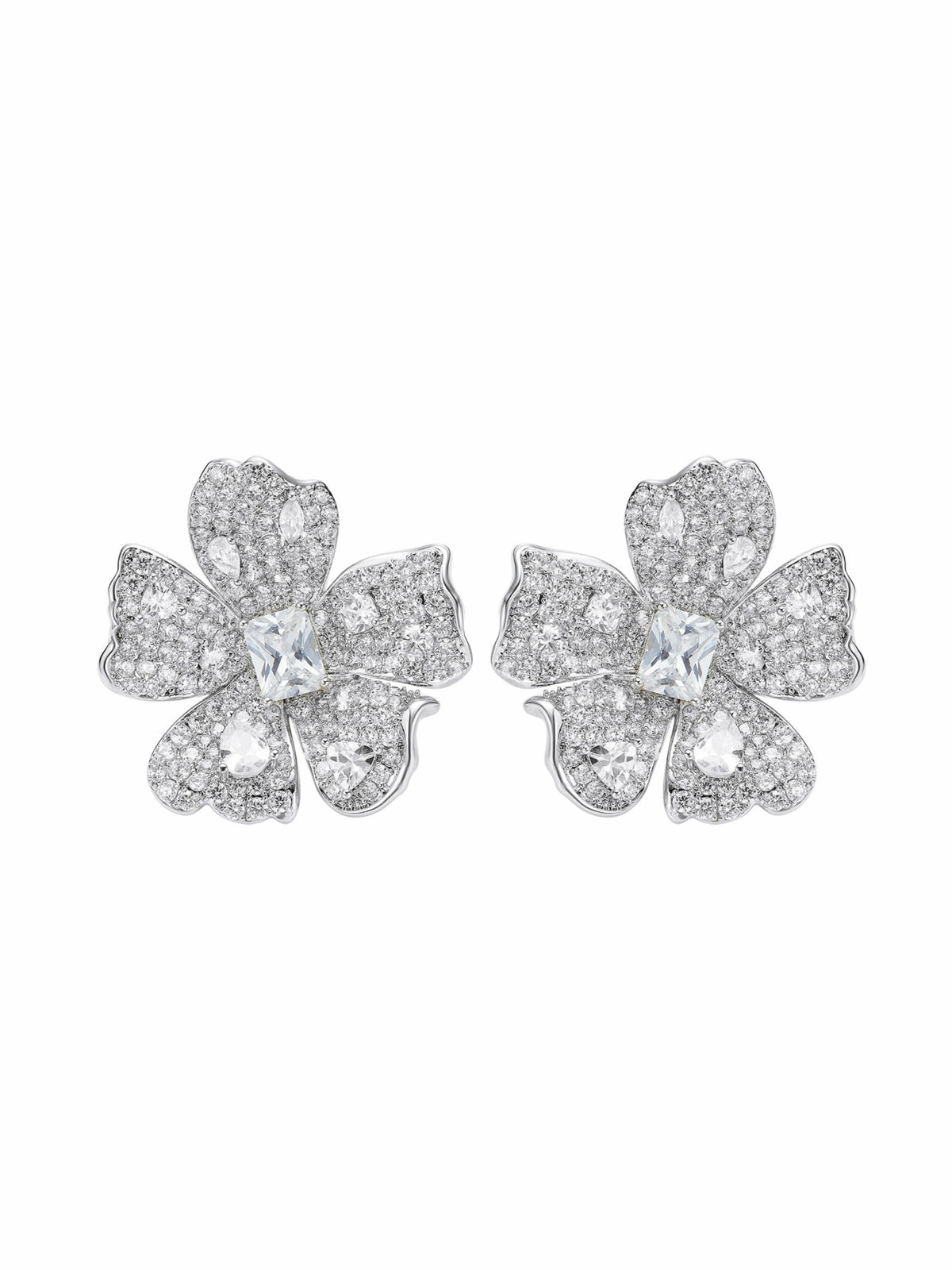 Flora Floral Crystal White Earrings - Nana Jacqueline