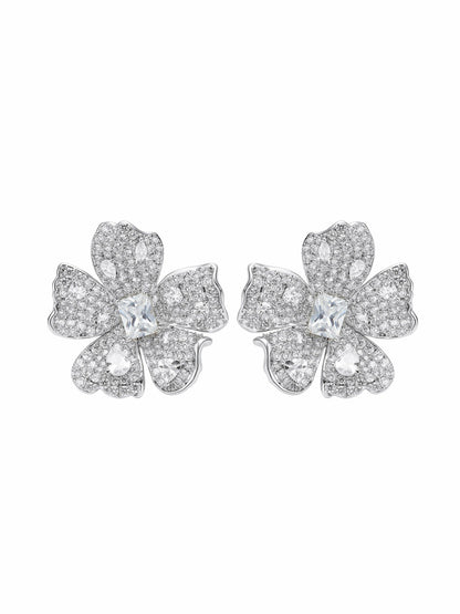 Flora Floral Crystal White Earrings - Nana Jacqueline