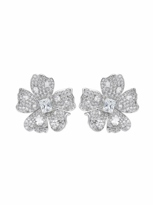 Flora Floral Crystal White Earrings - Nana Jacqueline