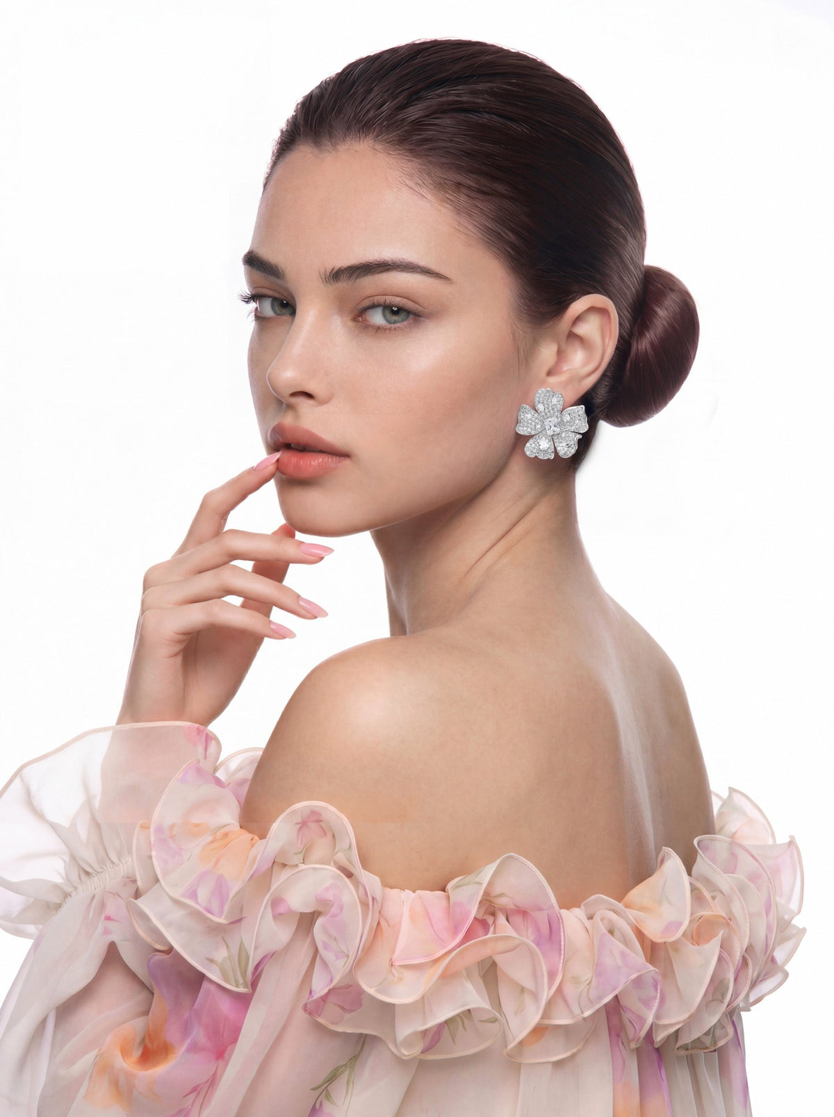 Flora Floral Crystal White Earrings - Nana Jacqueline