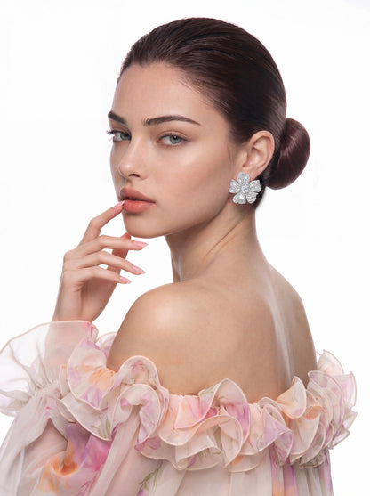 Flora Floral Crystal White Earrings - Nana Jacqueline