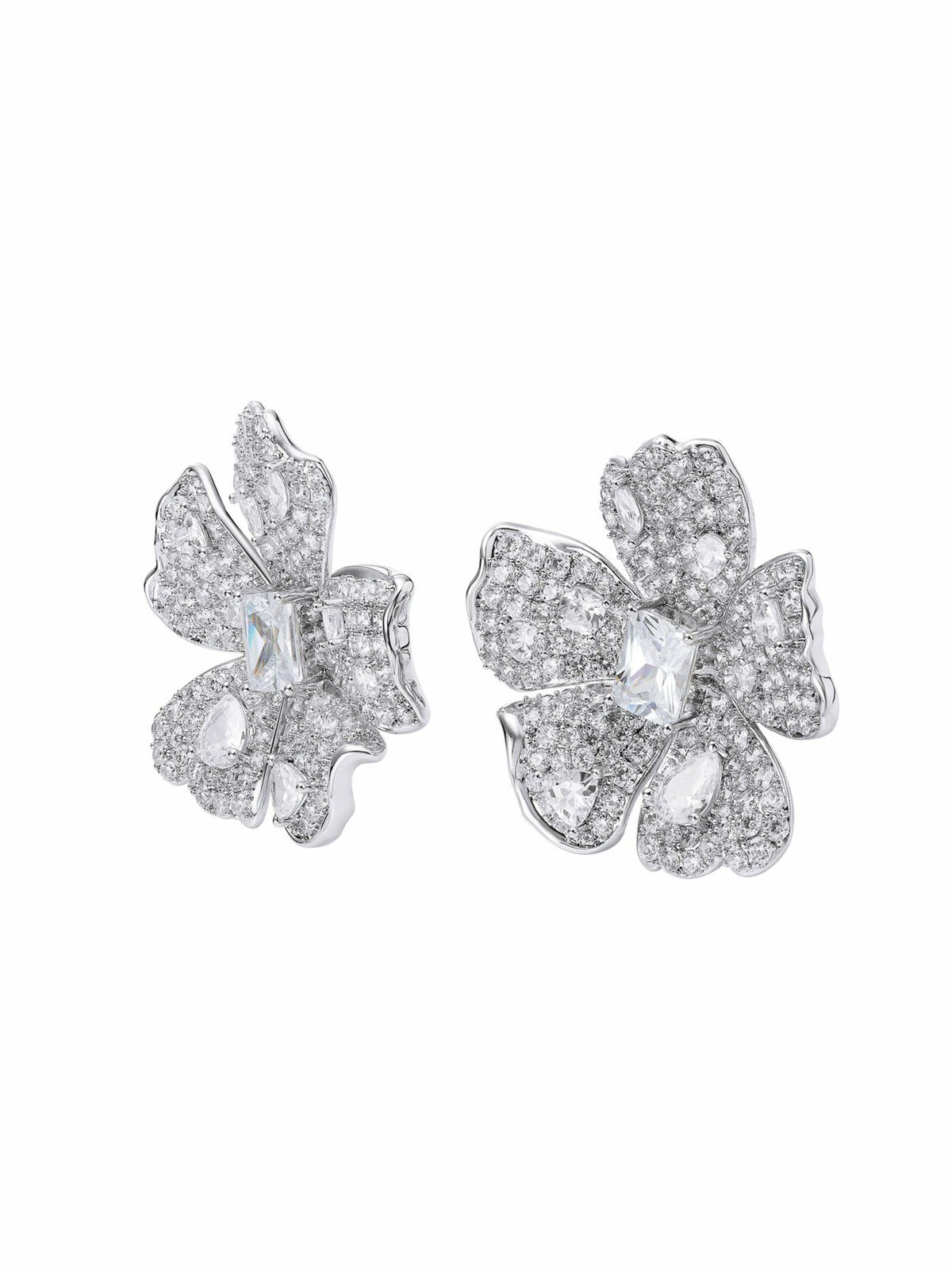 Flora Floral Crystal White Earrings - Nana Jacqueline