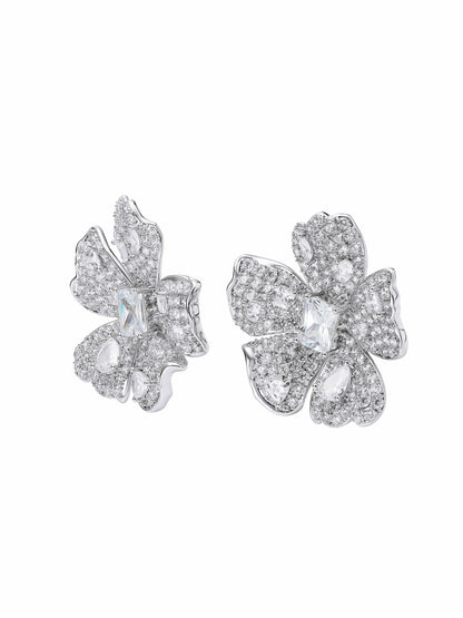 Flora Floral Crystal White Earrings - Nana Jacqueline