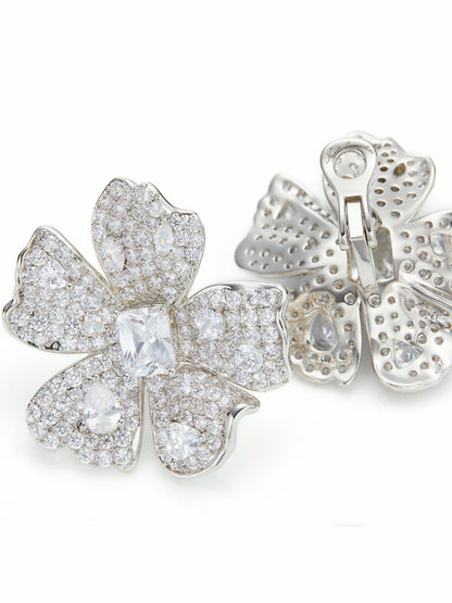 Flora Floral Crystal White Earrings - Nana Jacqueline